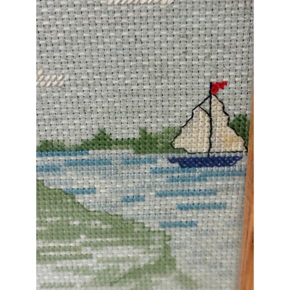 Vintage Cross-Stitch Wood Framed Lighthouse Map Picture-Detailed-Coast-Nautical - Picture 3 of 4